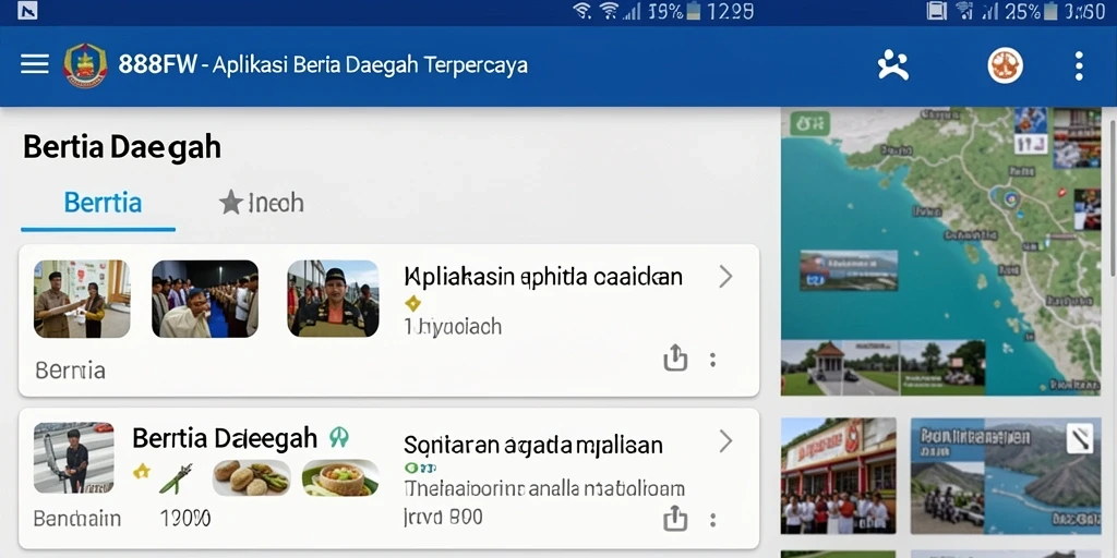 Screenshot antarmuka aplikasi 888FW yang menampilkan berita daerah terkini.
