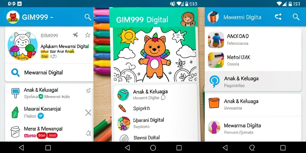 Antarmuka aplikasi GIM999 yang penuh warna dan menarik bagi anak-anak.