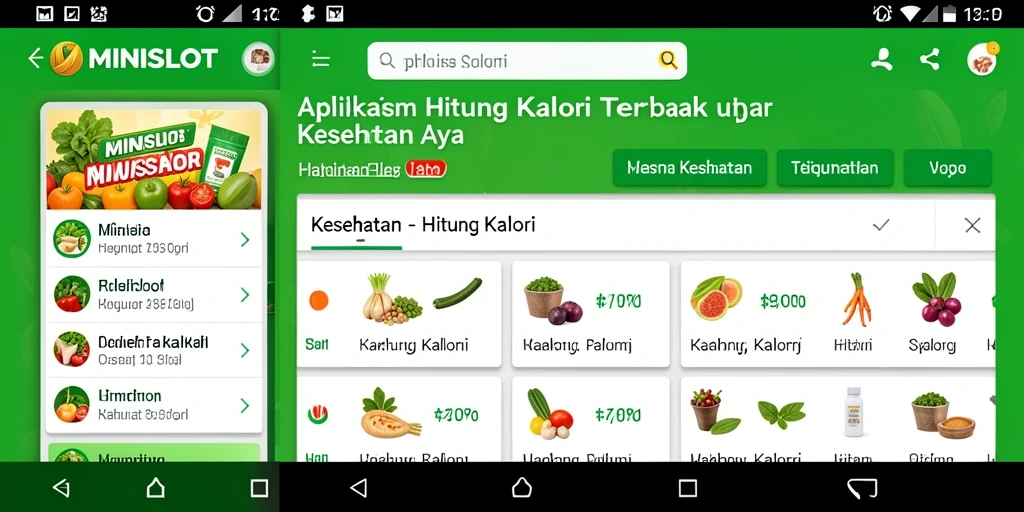 Screenshot aplikasi MINISLOT menampilkan antarmuka pengguna untuk Hitung Kalori.